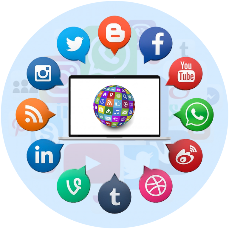 Social Media Icons Around Laptop